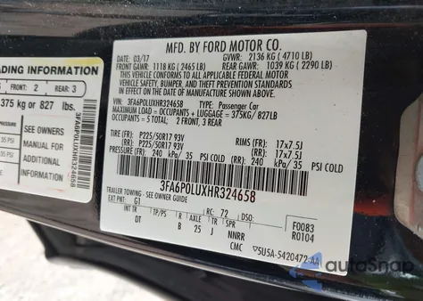 2017 Ford Fusion Hybrid Se from USA, damaged, VIN 3FA6P0LUXHR324658